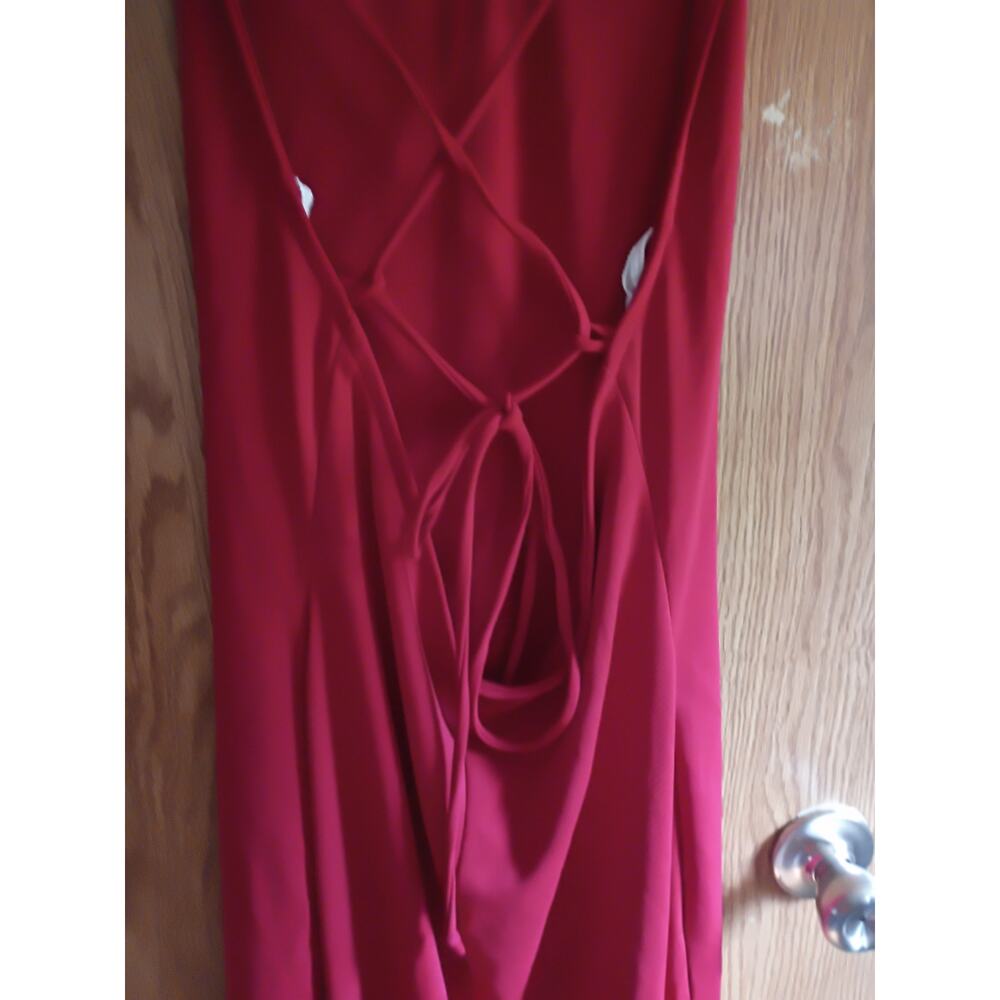 Vintage Y2K Red Keyhole Halter Dress Small Open Back Beaded Handkerchief Hem - Picture 11 of 13